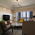 Modern Living Room Coffee Table With Sofa Yellow Chair And Green Plant