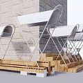 Durable Industrial Equipment With Metal Frames Wooden Platforms And Brick Wall Background