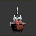 Red Patrol Boat Model With Detailed Deck Structure And Antenna Equipment