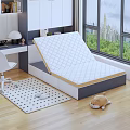 White Grid Patterned Mattress on Storage Bed Frame in Modern Bedroom with Window View 3d model