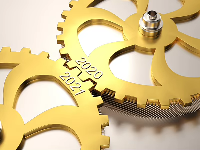 Golden Gear Decorative Ornament Set With 2020 2021 Numbers And Central Metal Part 3d model