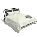Modern Double Bed with Black Frame White Bedspread Black and White Pillows and Checkered Cushion
