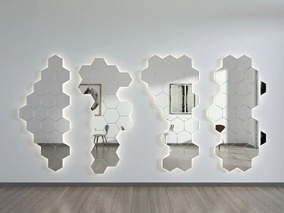 Decorative Hexagonal Wall Mirrors Mounted for Modern Interior Reflective Room Design 3d model