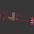 Construction Site Safety Barrier With Warning Signs Traffic Cones And Isolation Blocks