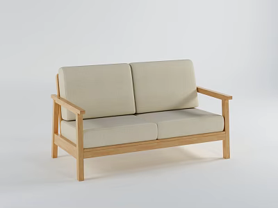 Modern Two Seater Sofa With Wooden Frame And Light Beige Upholstery 3d model