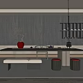 Modern Tea Room Tea Table and Chair Combination Dry Branch Tea Set 3d model