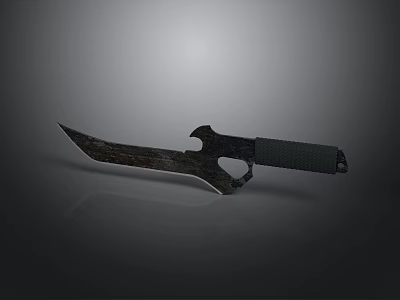 Tactical Knife With Unique Blade Design And Textured Black Handle 3d model