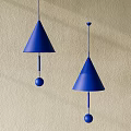 Minimalist Blue Conical Pendant Lights With Spherical Balls On Beige Wall