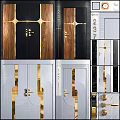 Contemporary Double Doors With Black Frame Wooden Panels And Golden Accents