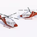 Two Red and White Helicopters Parked on Plain White Background 3d model