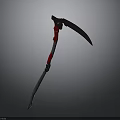 Medieval Scythe Weapon With Long Handle Red Accents And Curved Blade