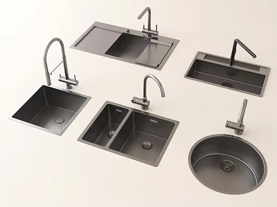 Modern Kitchen Sinks With Various Single Double Bowl Round Rectangular Designs 3d model