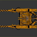 Yellow Industrial Metal Mechanical Component With Arm And Black And Yellow Warning Stripes