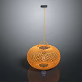 Orange Woven Round Pendant Light with Black Top Hanging via Cord