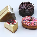 Assorted Desserts Including Vanilla Cake Slice Chocolate Cake Cheesecake And Pink Donut With Sprinkles
