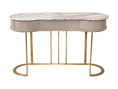 Elegant Dressing Table With Marble Top Golden Metal Frame And Drawers 3d model