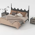 Cozy Modern Double Bed Setup With Scalloped Headboard Brown Gray Pillows Knitted Throw And Nightstands
