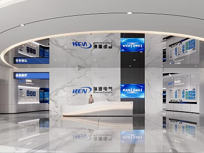 Elegant Modern Corporate Reception Lobby With Marble Walls And Complete Enterprise Brand Culture 3d model