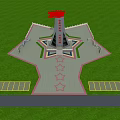 Architectural Monument Structure With Star Shaped Base Red Top And Grass 3d model