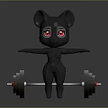 Gray Cartoon Mouse 3D Model With Red Eyes Big Ears And Barbell