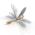 Elegant Dragonfly Brooch Design With Iridescent Transparent Wings And Gold Key Body