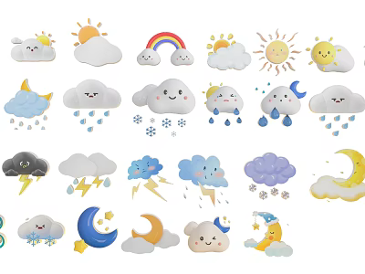 Cute Weather Themed Decorative Ornament Set with Sun Rainbow Cloud Moon Star and Raindrop 3d model