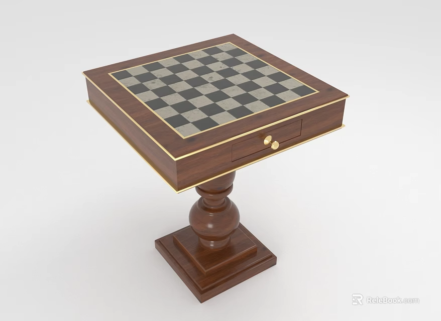Wooden Chess Table for Board Game Entertainment with Checkerboard Surface and Storage Drawers 3d model 