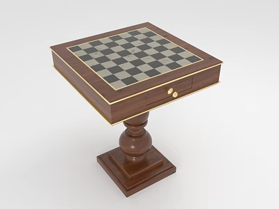 Wooden Chess Table for Board Game Entertainment with Checkerboard Surface and Storage Drawers 3d model