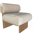 Modern Contemporary Single Sofa in Beige Velvet with Curved Backrest and Wooden Legs
