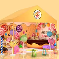 Candy House Tent Display With Colorful Lollipops Donuts And Sweet Decorations