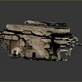 Ancient Stone Ruins Featuring Intricate Structures And Water Channel Traces 3d model