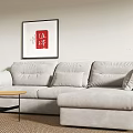 Gray Multi Seater Sectional Sofa With Framed Wall Art Pendant Lights and Coffee Table