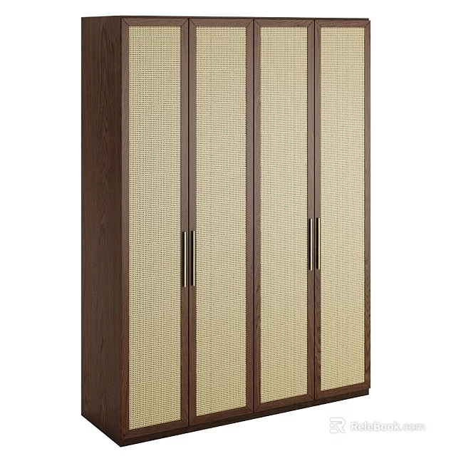 Modern Wooden Wardrobe Featuring Woven Doors And Metal Handles For Storage 3d model 