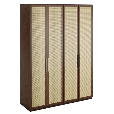 Modern Wooden Wardrobe Featuring Woven Doors And Metal Handles For Storage 3d model