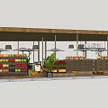 Modern Commercial Street With Curved White Roof Outdoor Seating Green Plants And Colorful Stalls