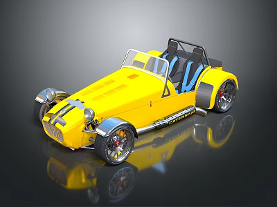 Yellow Open Top Sports Car With Blue Seats And Sleek Body Design 3d model