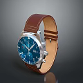 Classic Watch With Brown Leather Strap Silver Case Blue Dial And Clear Numbers 3d model