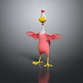 3D Game Film Character Pink Chicken With Yellow Beak Feet White Neck And Red Comb