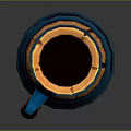 Detailed Decorative Wooden Mug With Blue Bands Red Handle And Layered Design