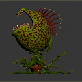 Carnivorous Plant Open Mouth Red Interior Sharp Teeth Green Yellow Spotted Exterior Vines Red Pot