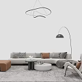 Gray Sofa and Coffee Table Set with Multicolor Pillows Floor Lamp and Geometric Rug 3d model