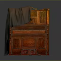 Vintage Wooden Piano Covered With Cloth On Scattered Wooden Planks
