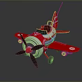 Vintage Red Retro Style Toy Airplane With Propeller Cockpit And Decorative Stripes Logos
