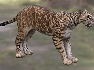 Large Spotted Striped Reptile in Prehistoric Standing Pose with Natural Look 3d model