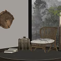 Wicker Lounge Chair With White Cushion Near Large Window Trees Outside Wooden Table And Rug