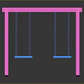Pink Swing Structure With Two Blue Seats On Reflective Gray Background