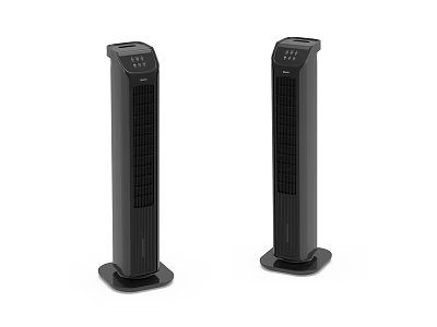 Two Black Tower Air Cooler Fans With Digital Display And Grille Design 3d model
