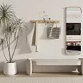 Modern Shoe Cabinet Interior Design With Bench Mirror Hanging Hook And Palm Plant
