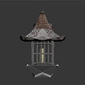 Pagoda Shaped Candle Lamp With Intricate Lattice Design And Glass Panels