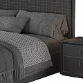 Elegant Bedroom Bed Set With Textured Striped Headboards White Nightstands And Gray Bedding
